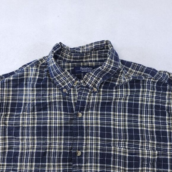 Reservoir Tartan Flannel Casual Button Up Shirt Mens Size Large L Blue Green - Picture 1 of 10